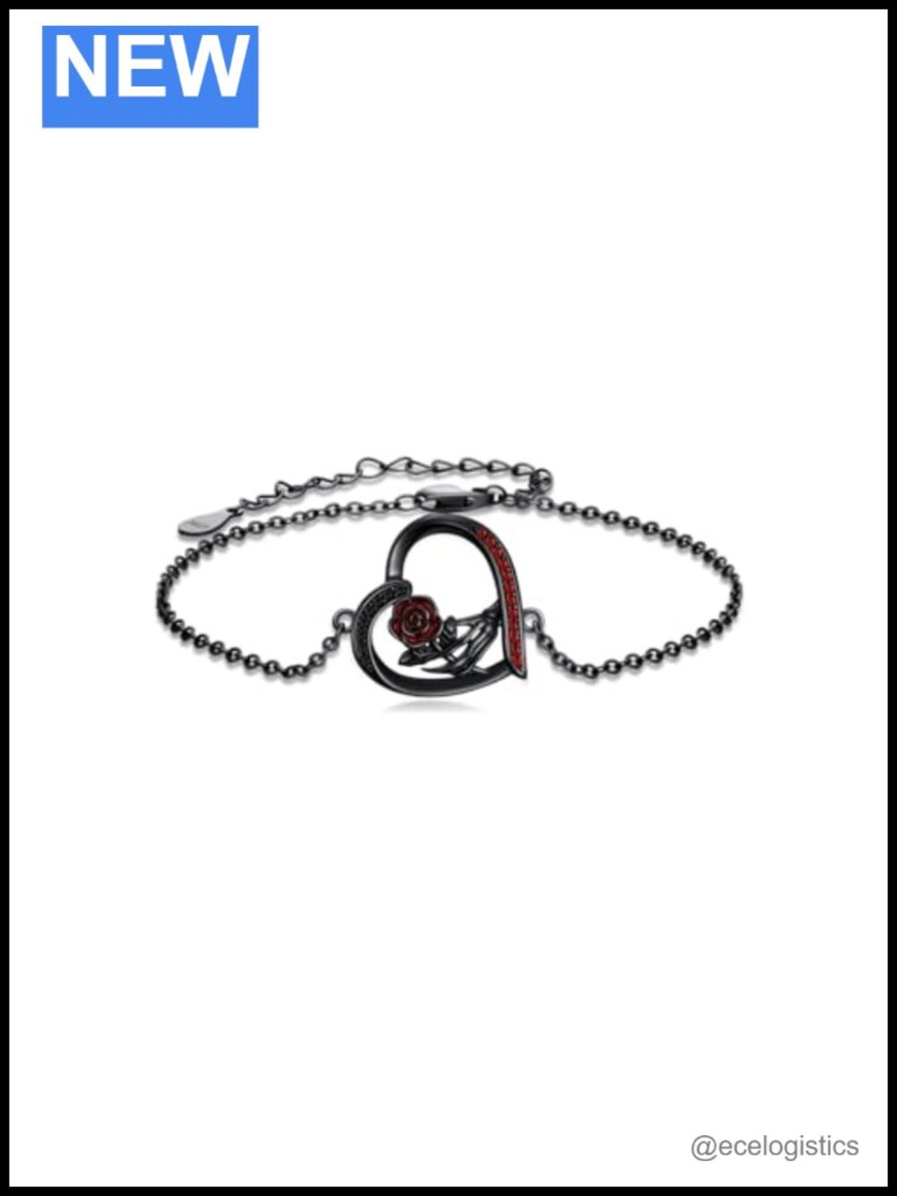 925 Sterling Silver Skeleton Hand Rose Heart Link Bracelet Gothic Halloween